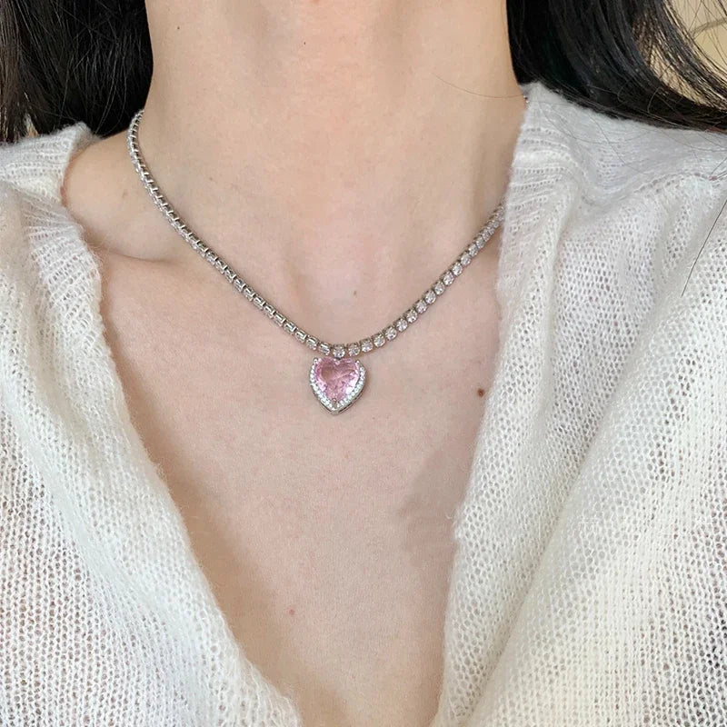 Pink Heart Pendant Necklace