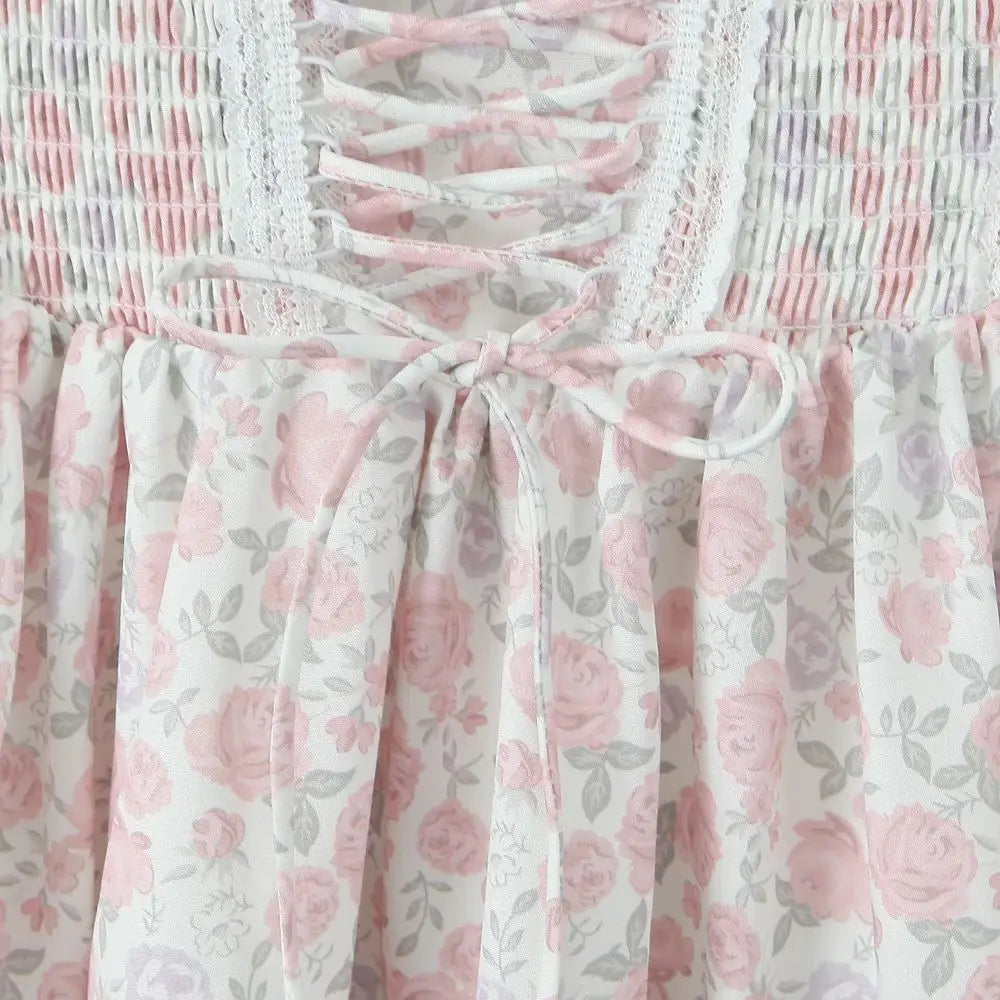 Floral Lace Up Front Dress
