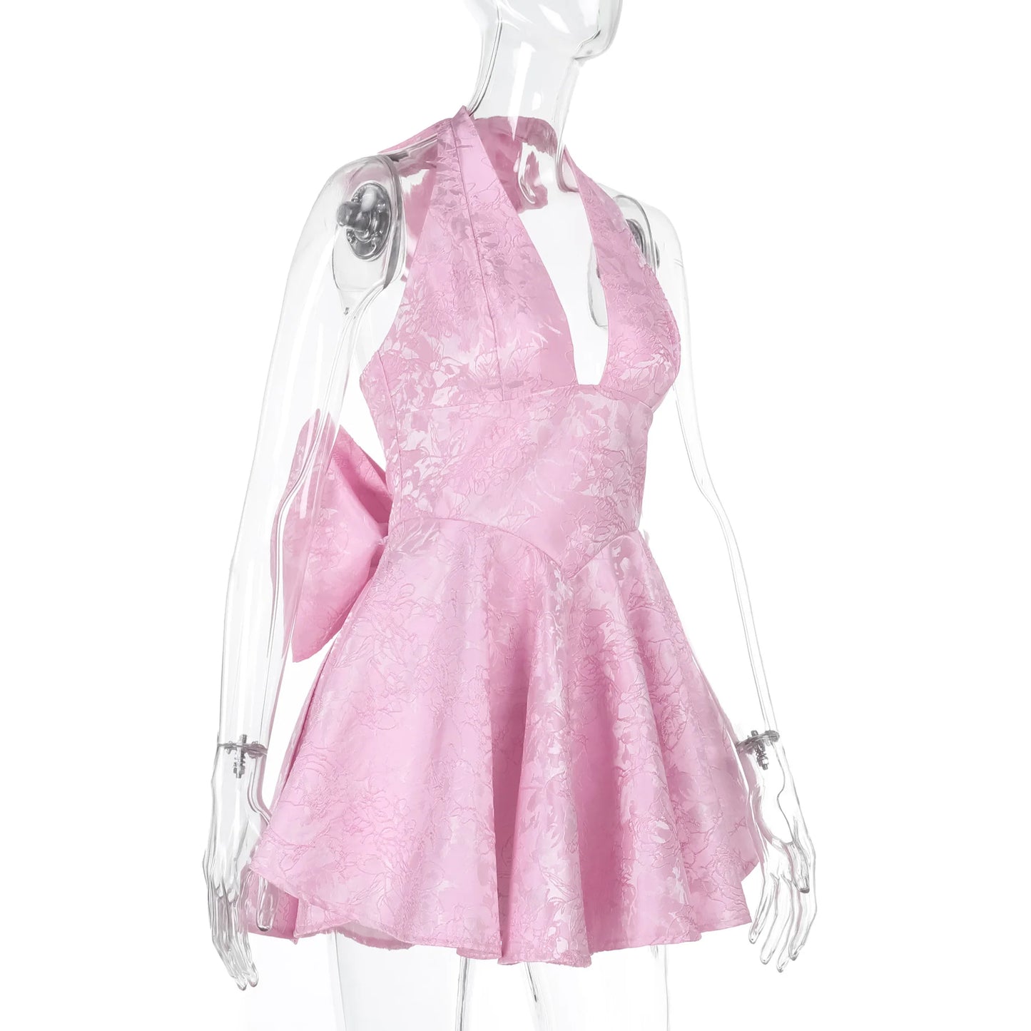 Halter Jacquard Bow Dress