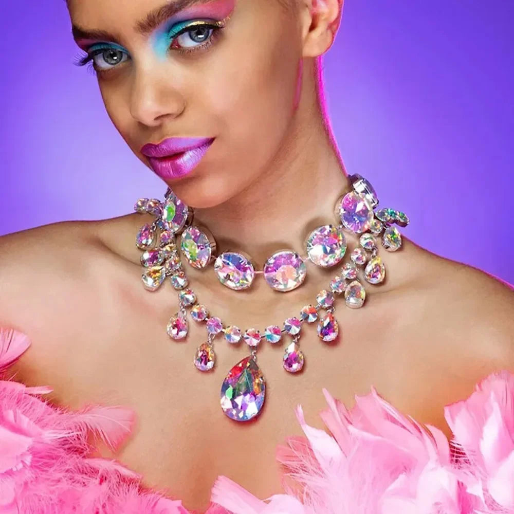 Crystal Water Drop Statement Choker Necklace