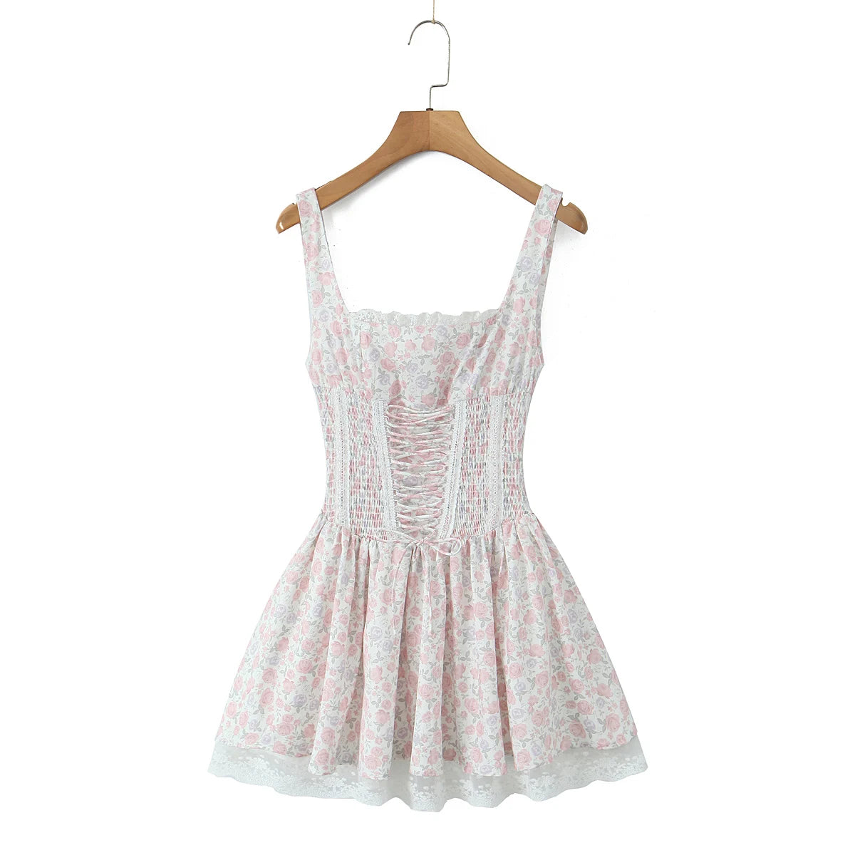 Floral Lace Up Front Dress