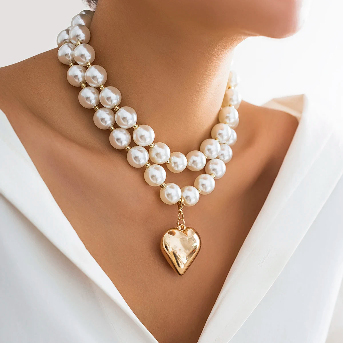 Heart Pendant Pearl Necklace