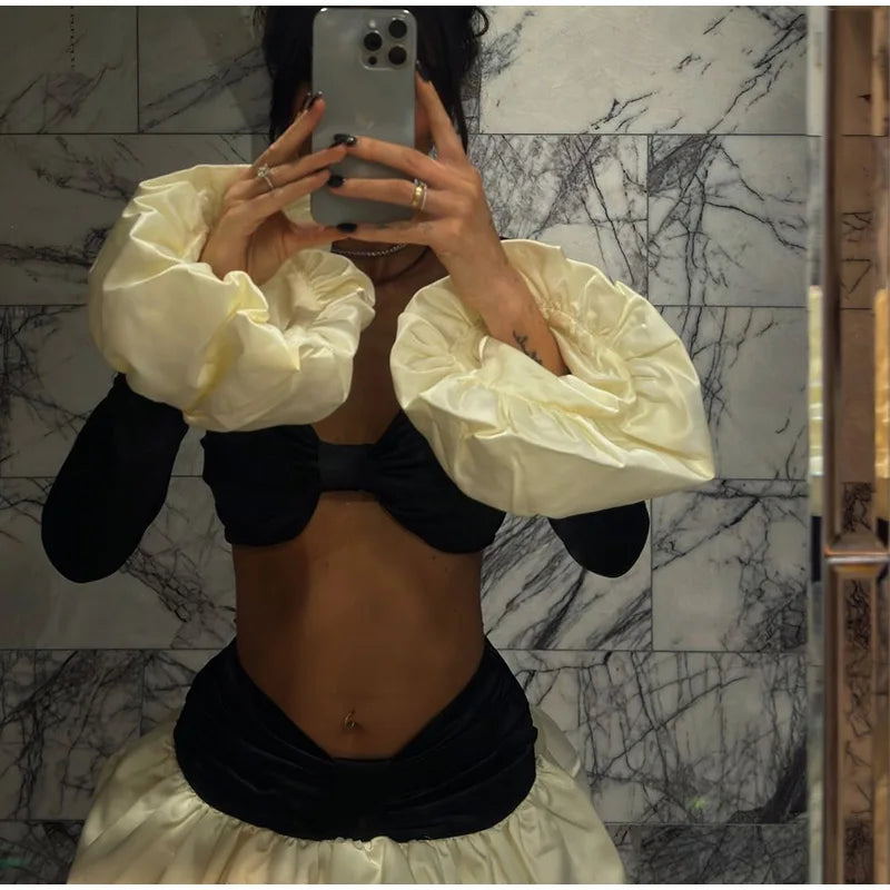 Satin Bow Crop Top & Skirt Set