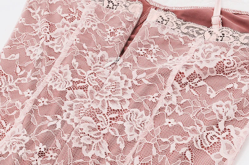 Pink Lace Flare Long Sleeve Mini Dress