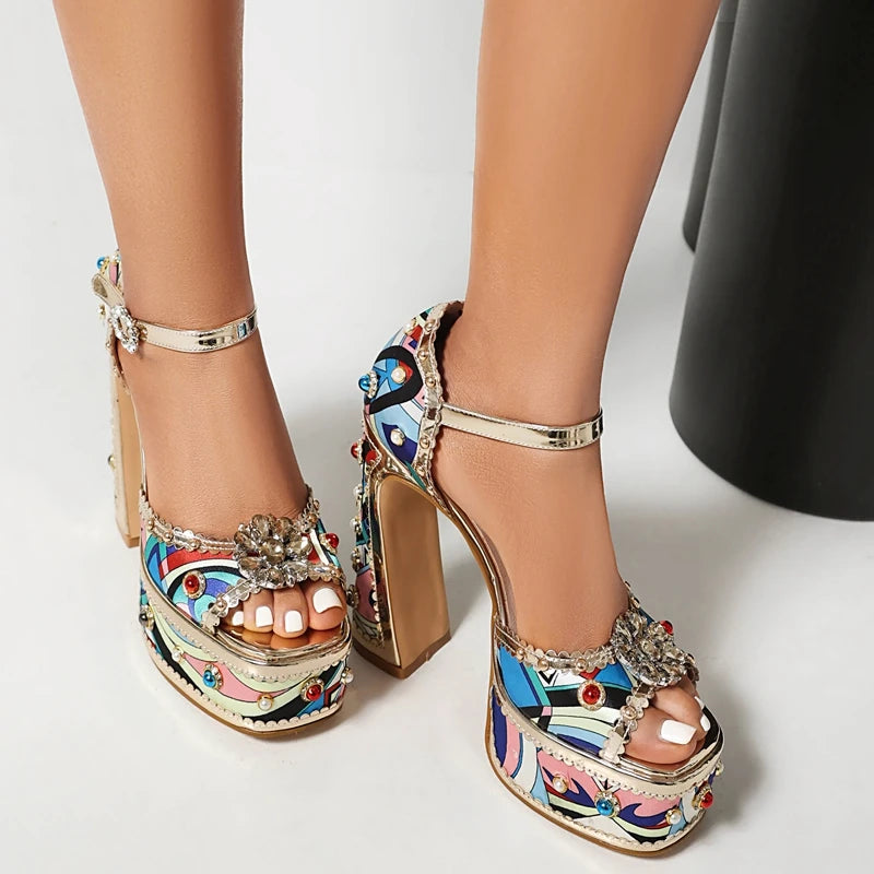 70s Flower Power Platform High Heels