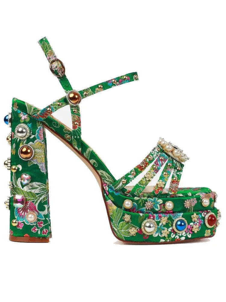 Rhinestone Open Toe Platform Sandals