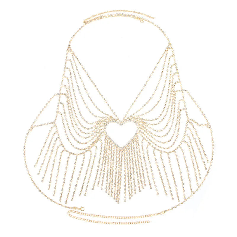 Heart Fringe Rhinestone Body Chain