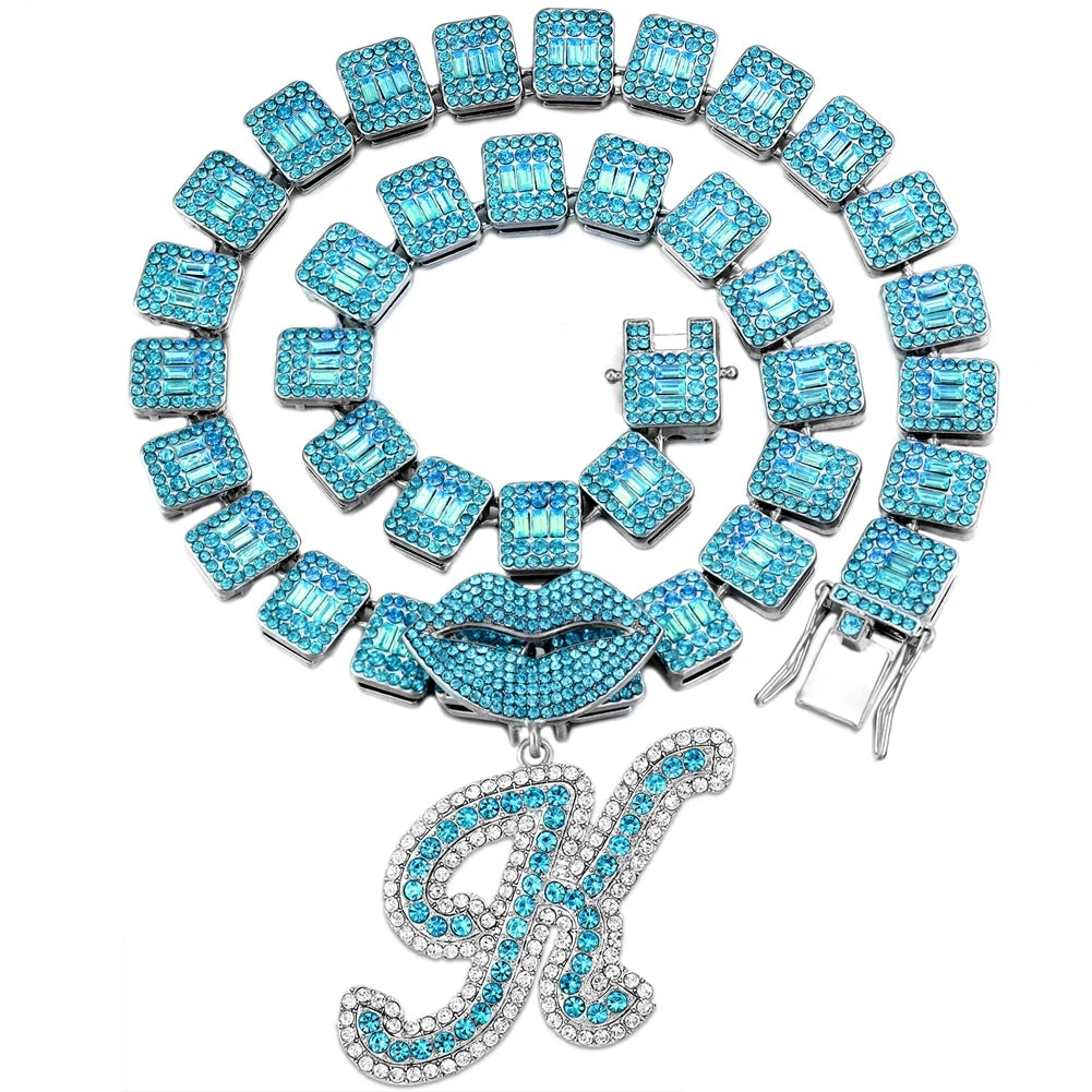 Ice Blue Cursive Initial Crystal Letter Necklace