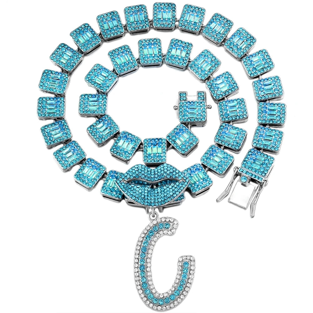 Ice Blue Cursive Initial Crystal Letter Necklace