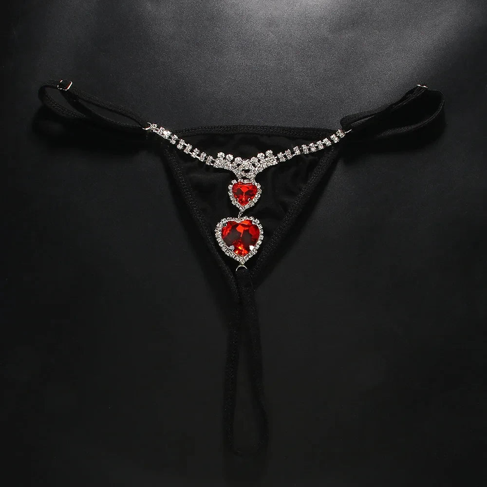 Red Crystal Heart Thong