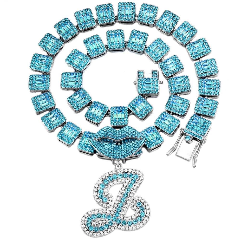 Ice Blue Cursive Initial Crystal Letter Necklace