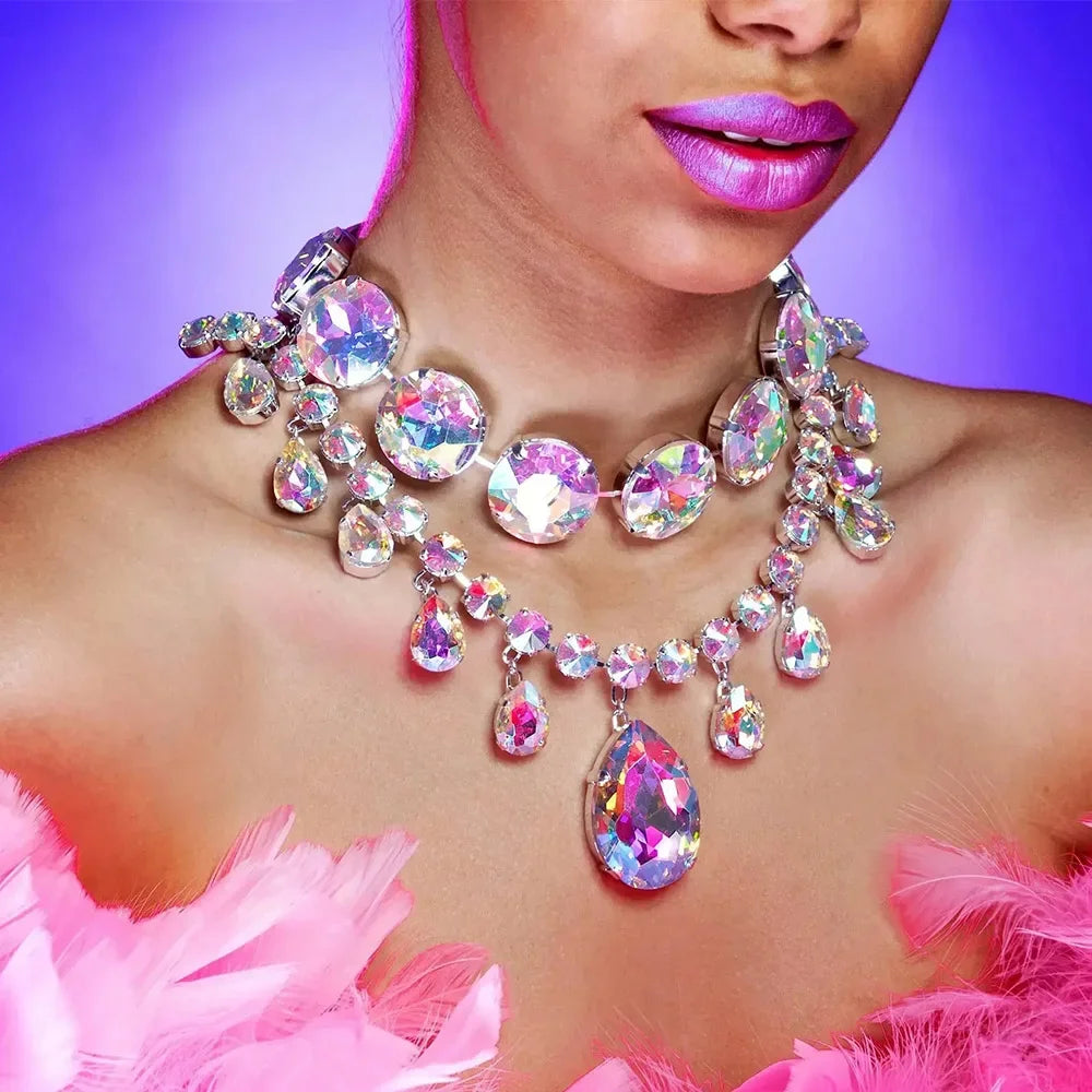 Crystal Water Drop Statement Choker Necklace