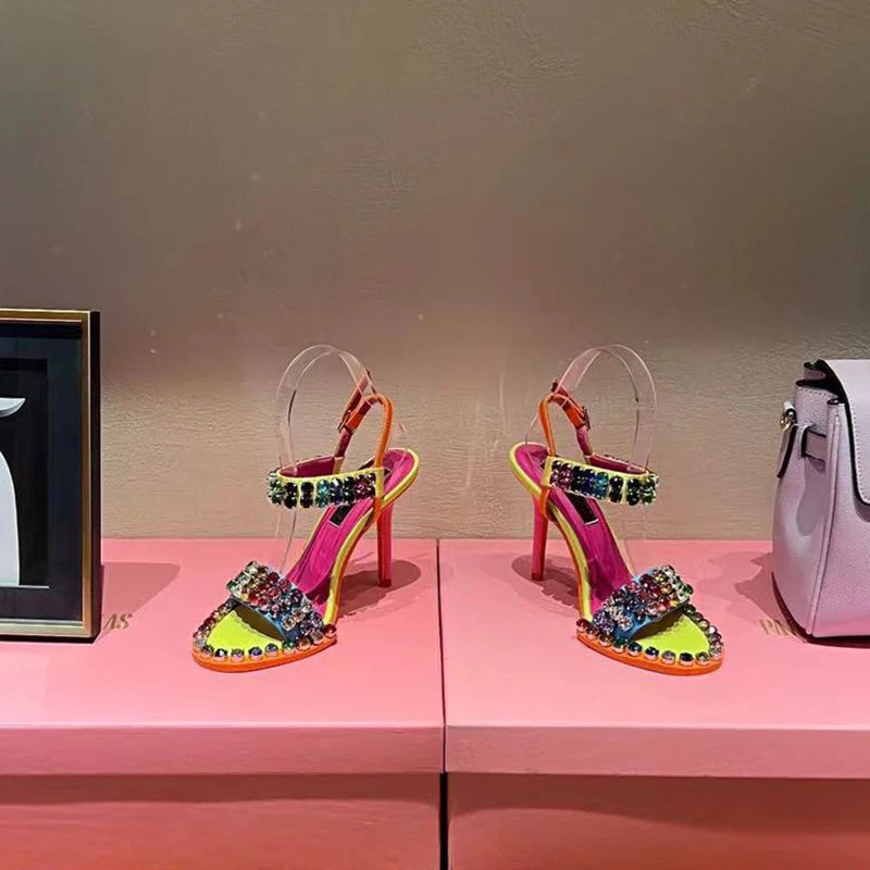 Rainbow Crystal Rivets High Heels