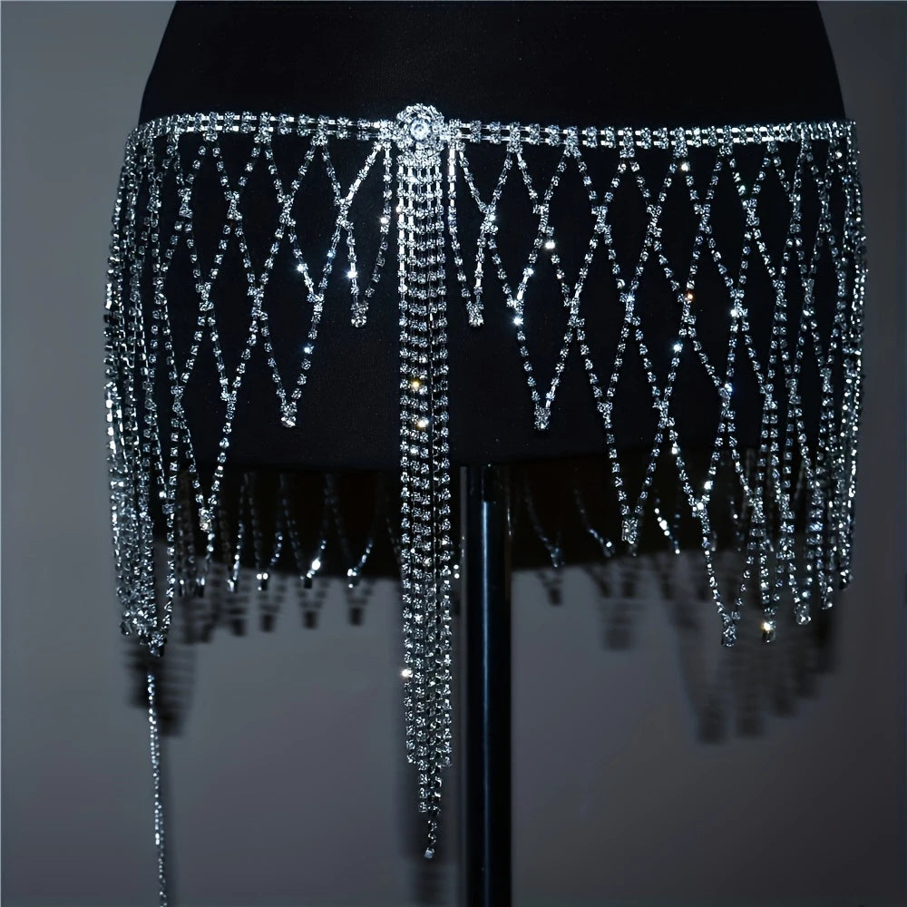 Rhinestone Waist Chain Skirt