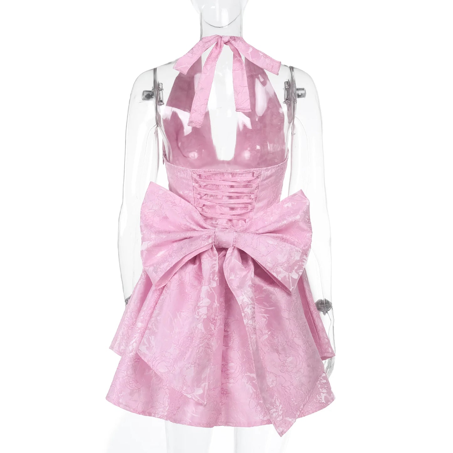 Halter Jacquard Bow Dress