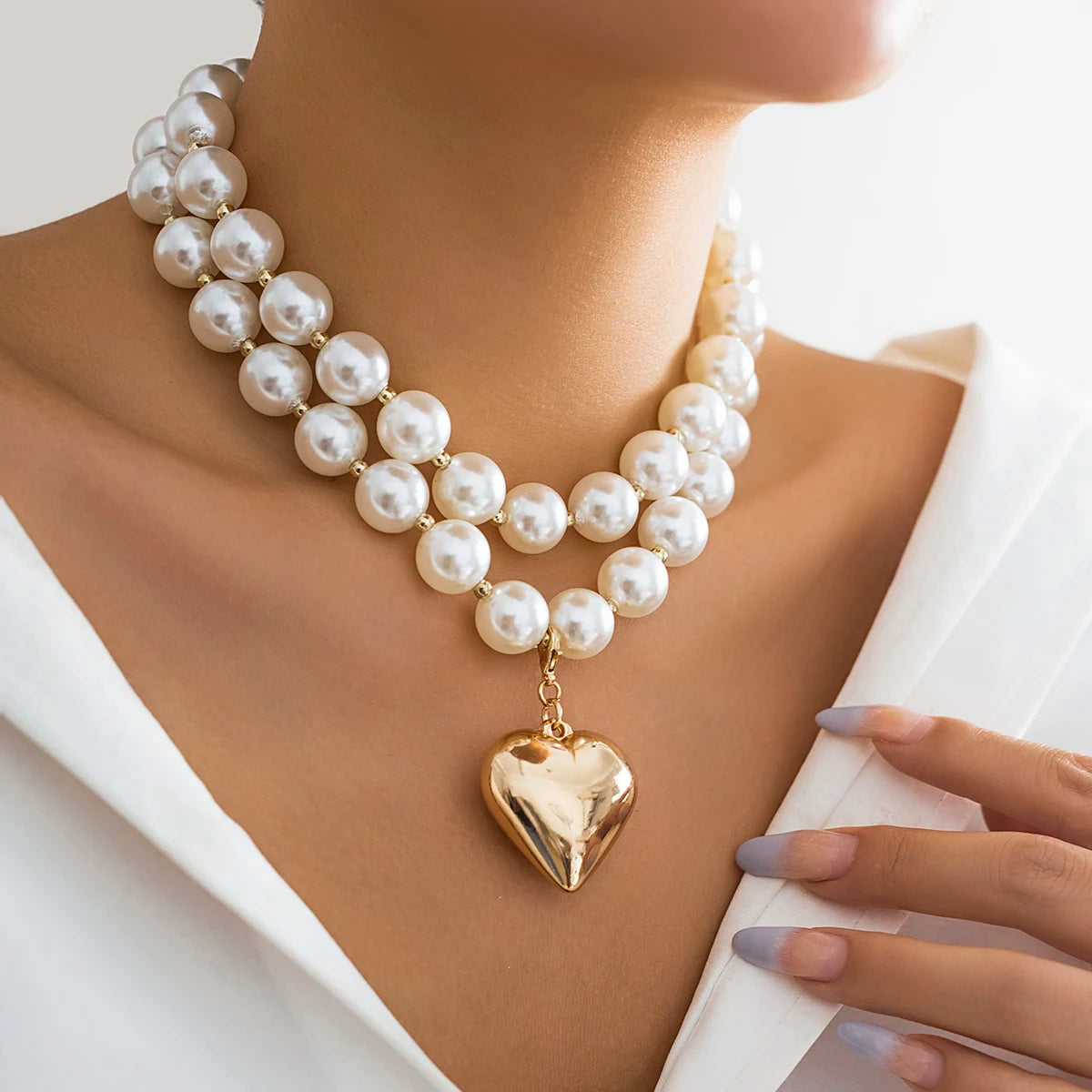 Heart Pendant Pearl Necklace