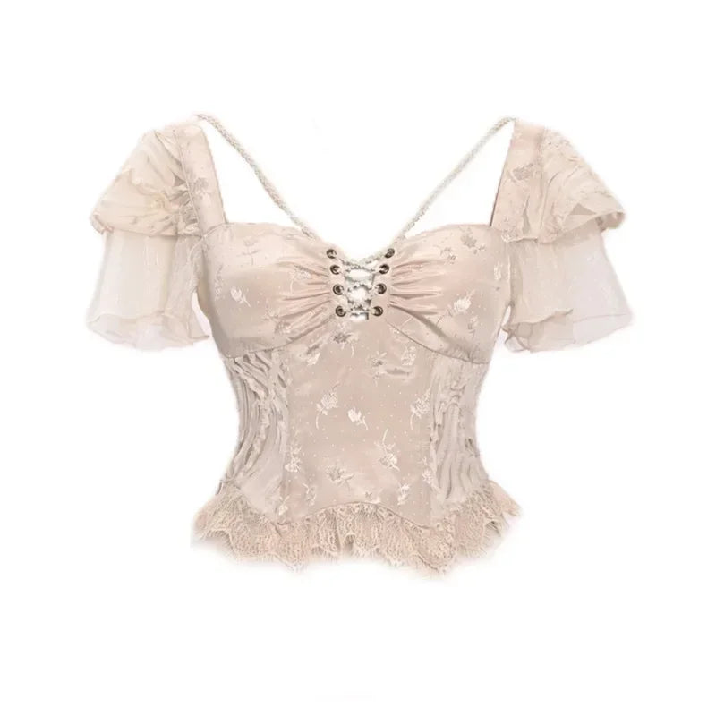 Champagne Jacquard High Low Skirt Set