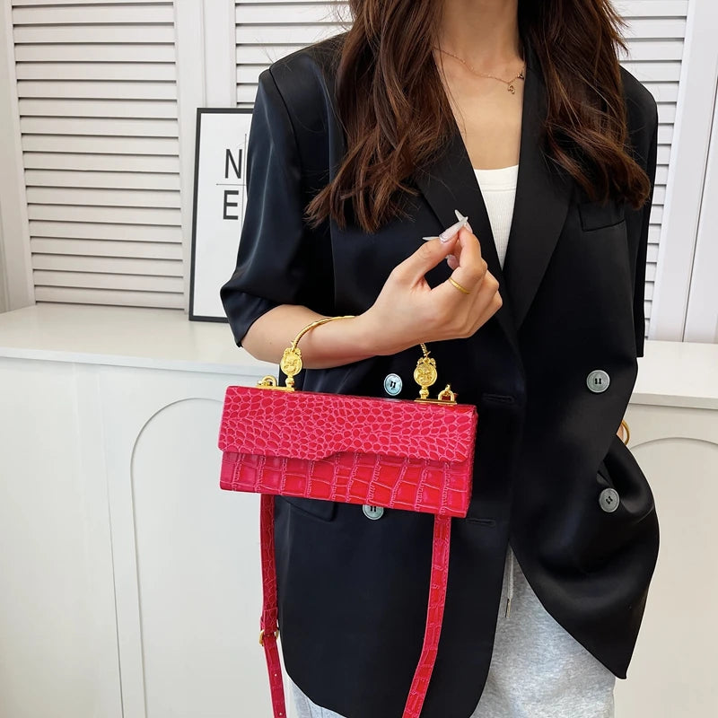 Faux Crocodile Box Handbag
