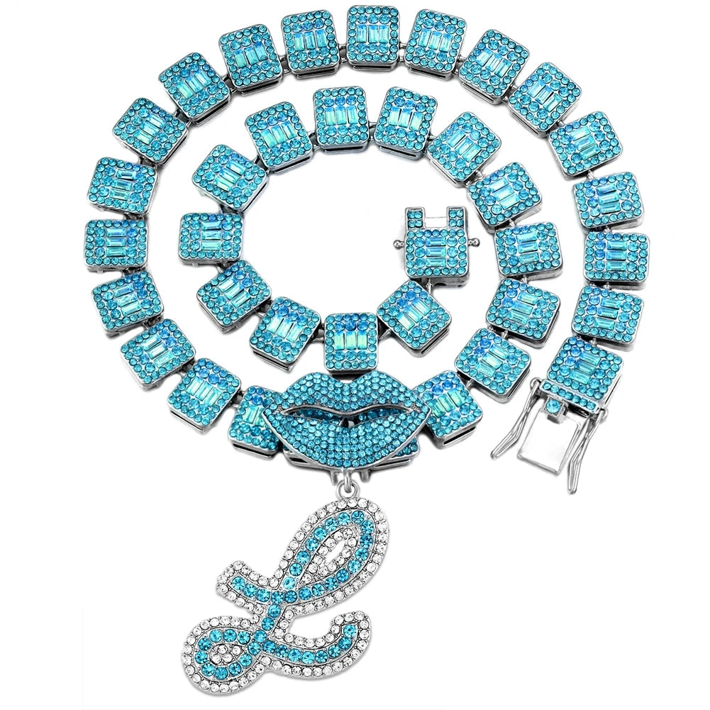 Ice Blue Cursive Initial Crystal Letter Necklace