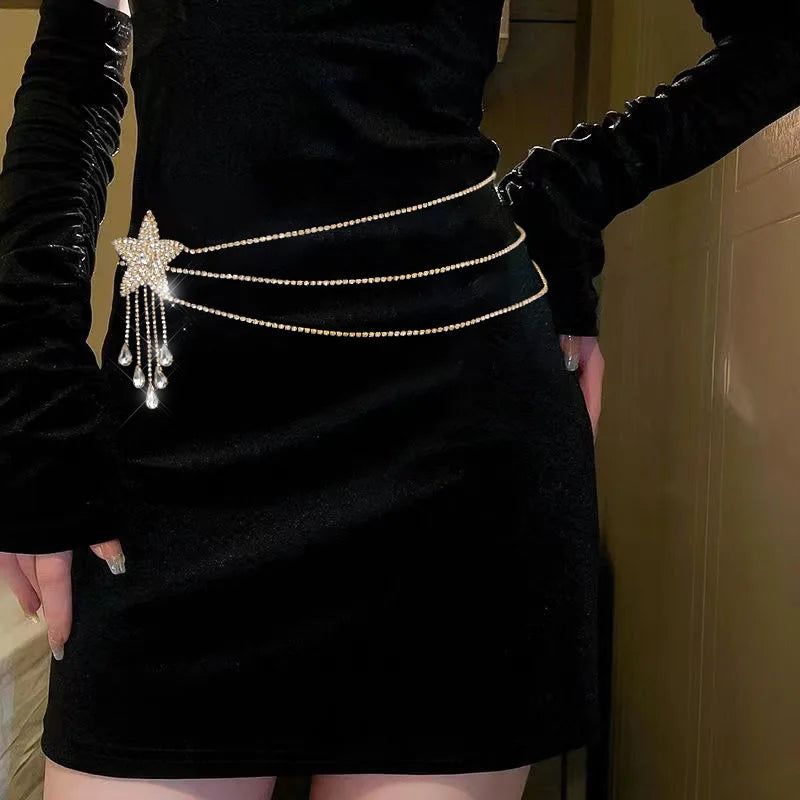 Star Rhinestone Fringe Waist Chain