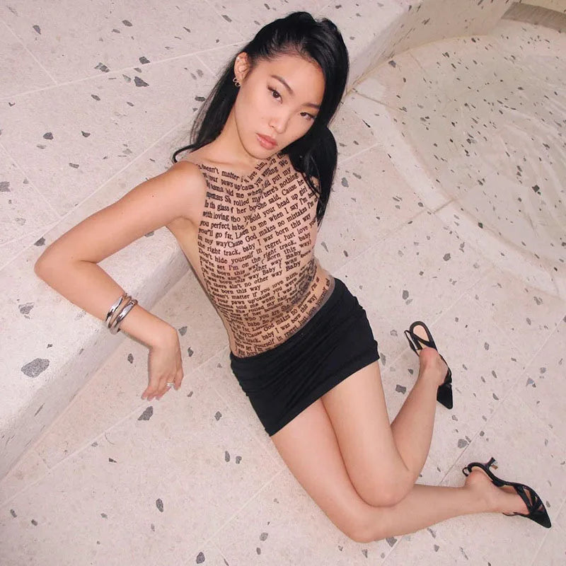 Sleeveless Mesh Skript Top