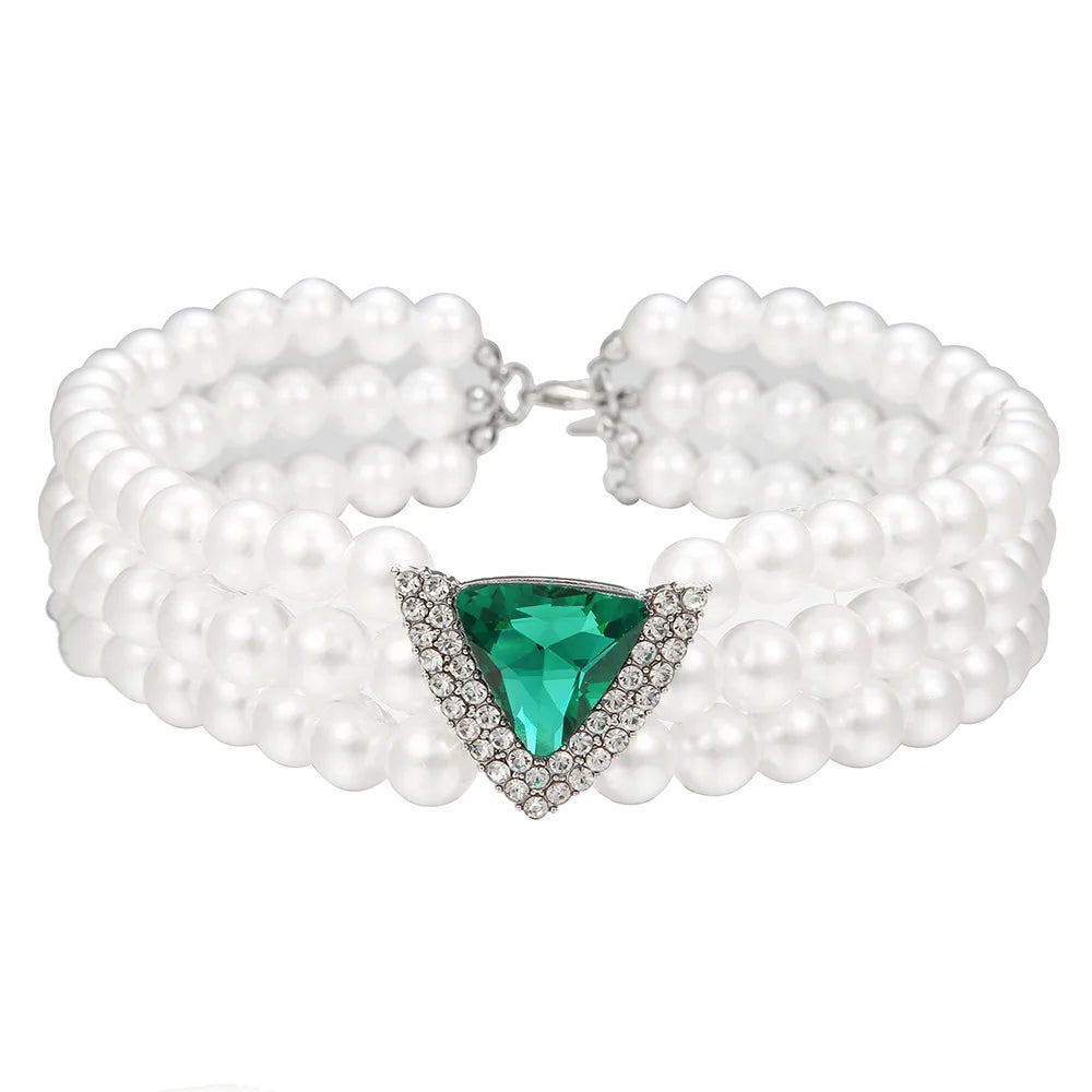 Green Crystal Choker Pearl Necklace