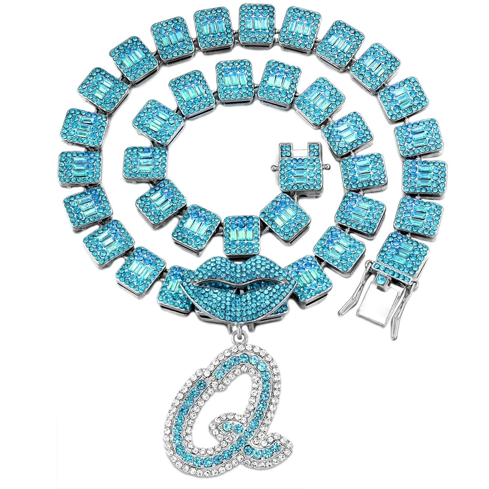 Ice Blue Cursive Initial Crystal Letter Necklace