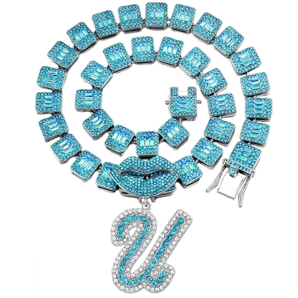 Ice Blue Cursive Initial Crystal Letter Necklace