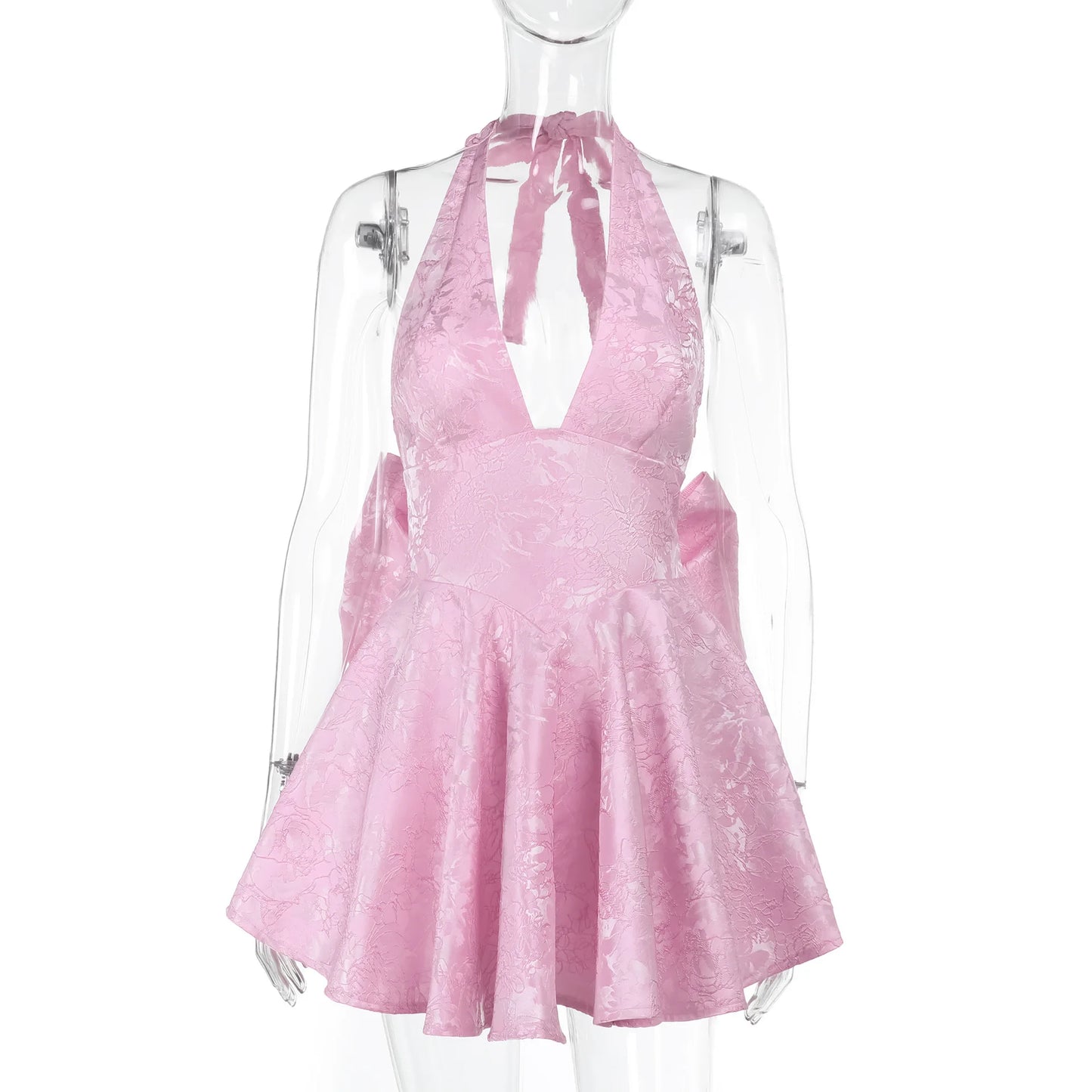 Halter Jacquard Bow Dress