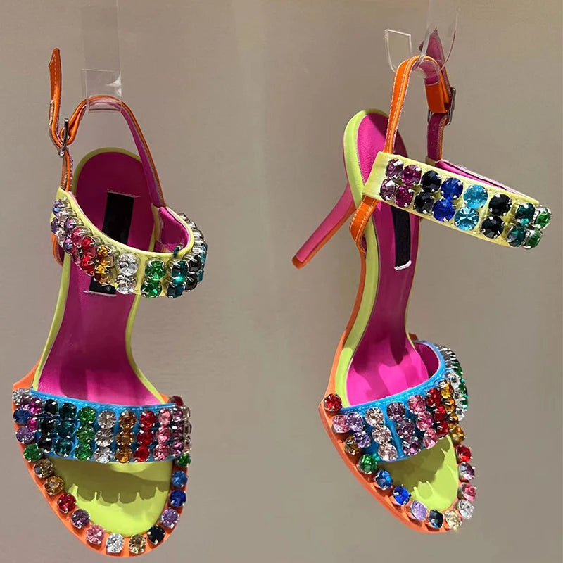 Rainbow Crystal Rivets High Heels