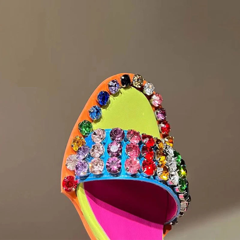 Rainbow Crystal Rivets High Heels