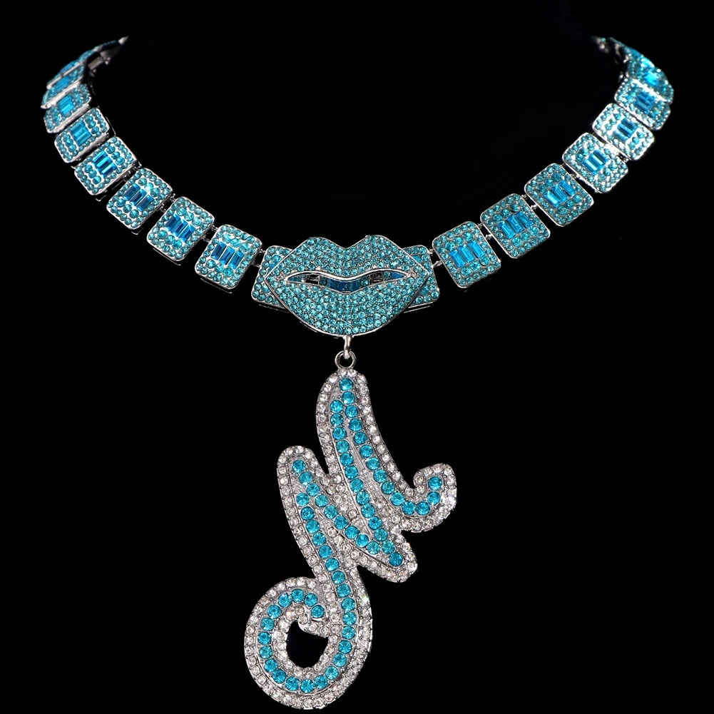 Ice Blue Cursive Initial Crystal Letter Necklace