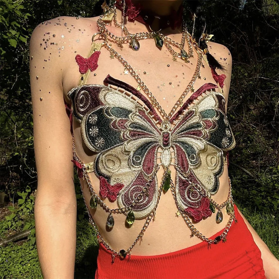 Embroidery Butterfly Top