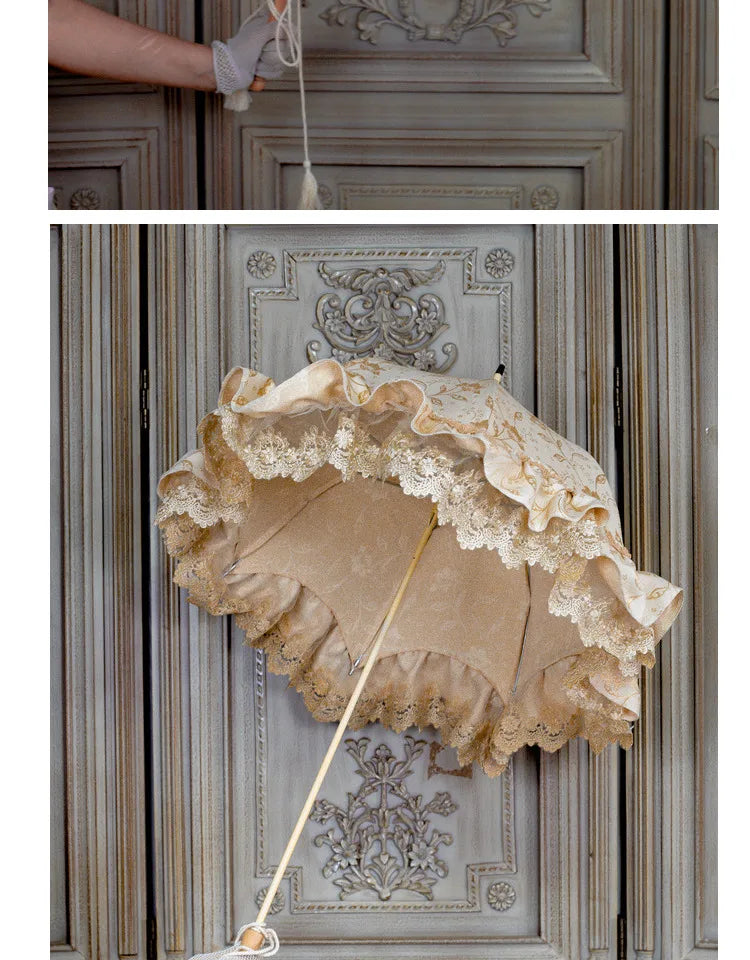 Homemade Satin Lace Long Handle Umbrella