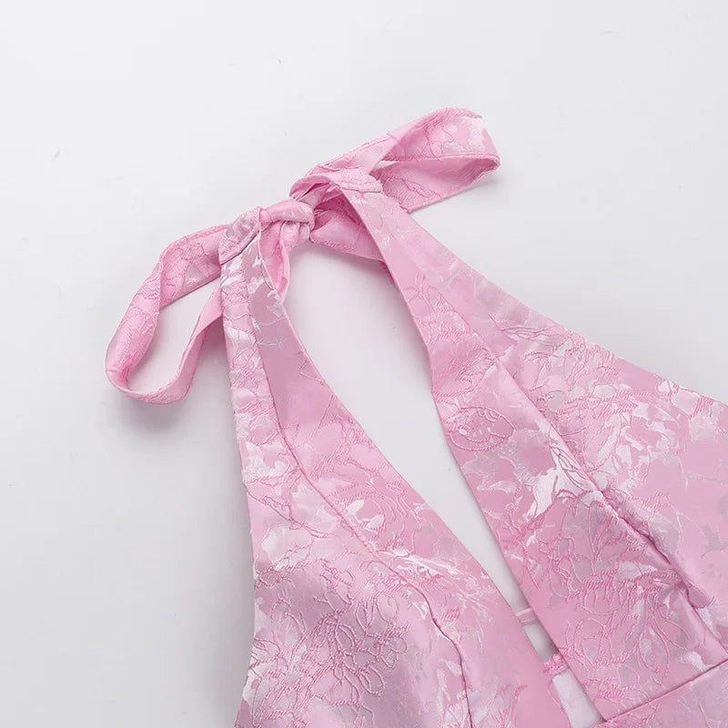 Halter Jacquard Bow Dress