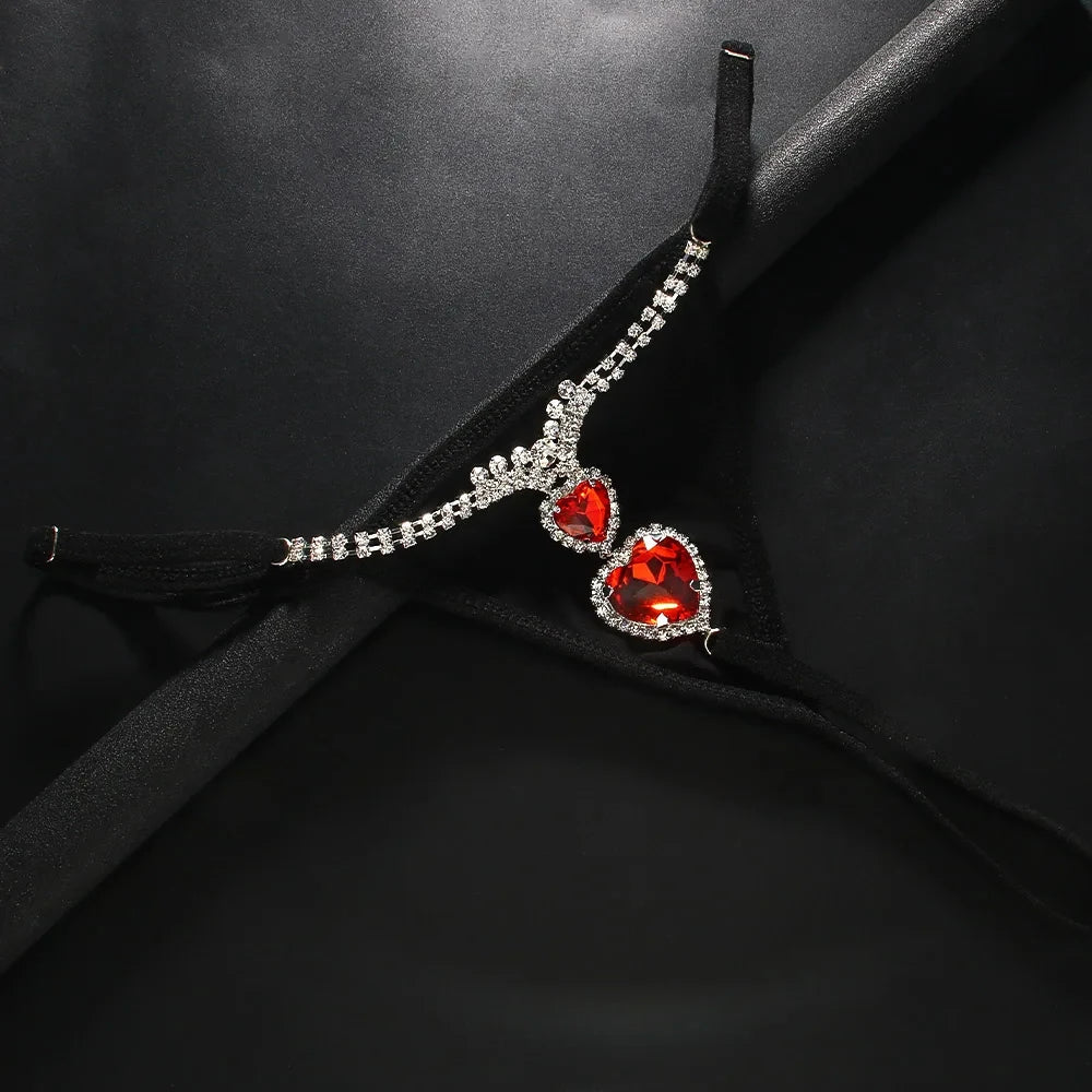 Red Crystal Heart Thong