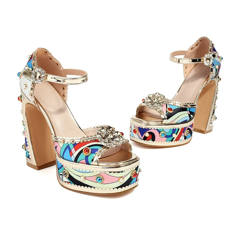70s Flower Power Platform High Heels