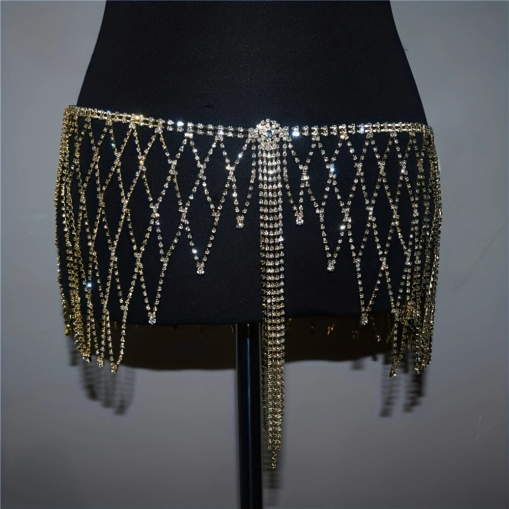 Rhinestone Waist Chain Skirt