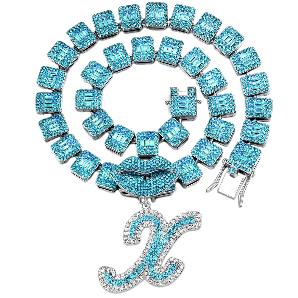 Ice Blue Cursive Initial Crystal Letter Necklace