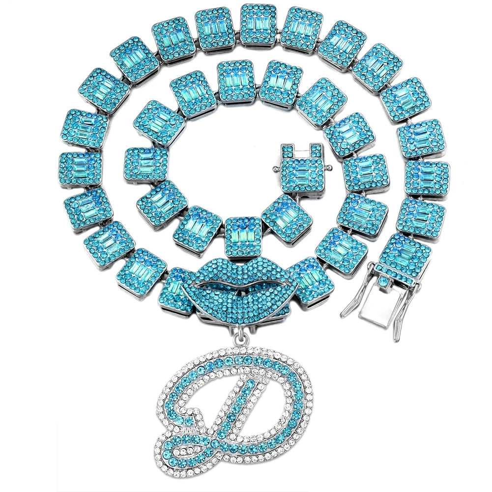Ice Blue Cursive Initial Crystal Letter Necklace