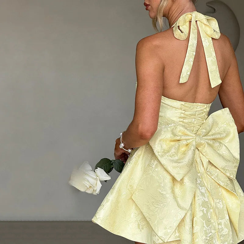 Halter Jacquard Bow Dress