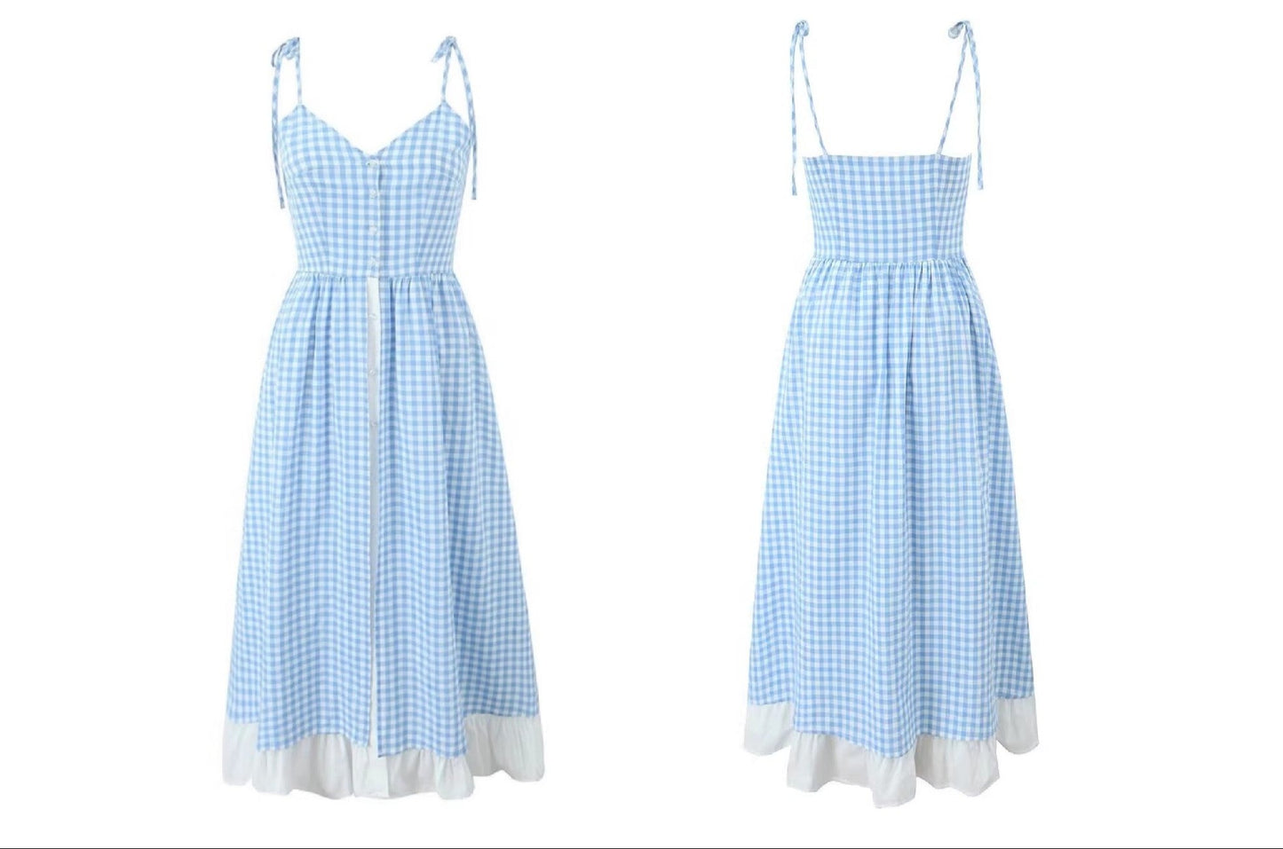 Blue Gingham Slit Dress