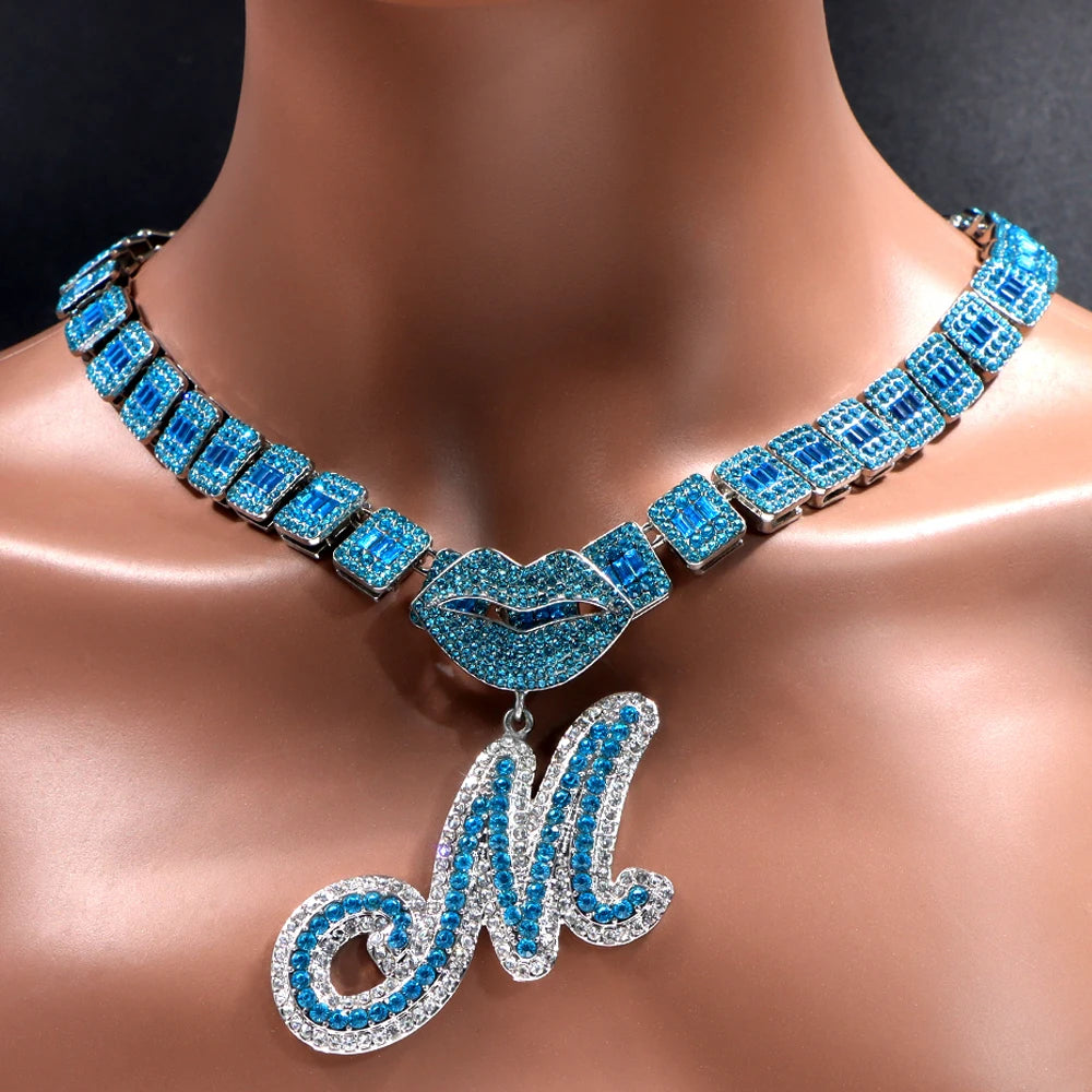 Ice Blue Cursive Initial Crystal Letter Necklace