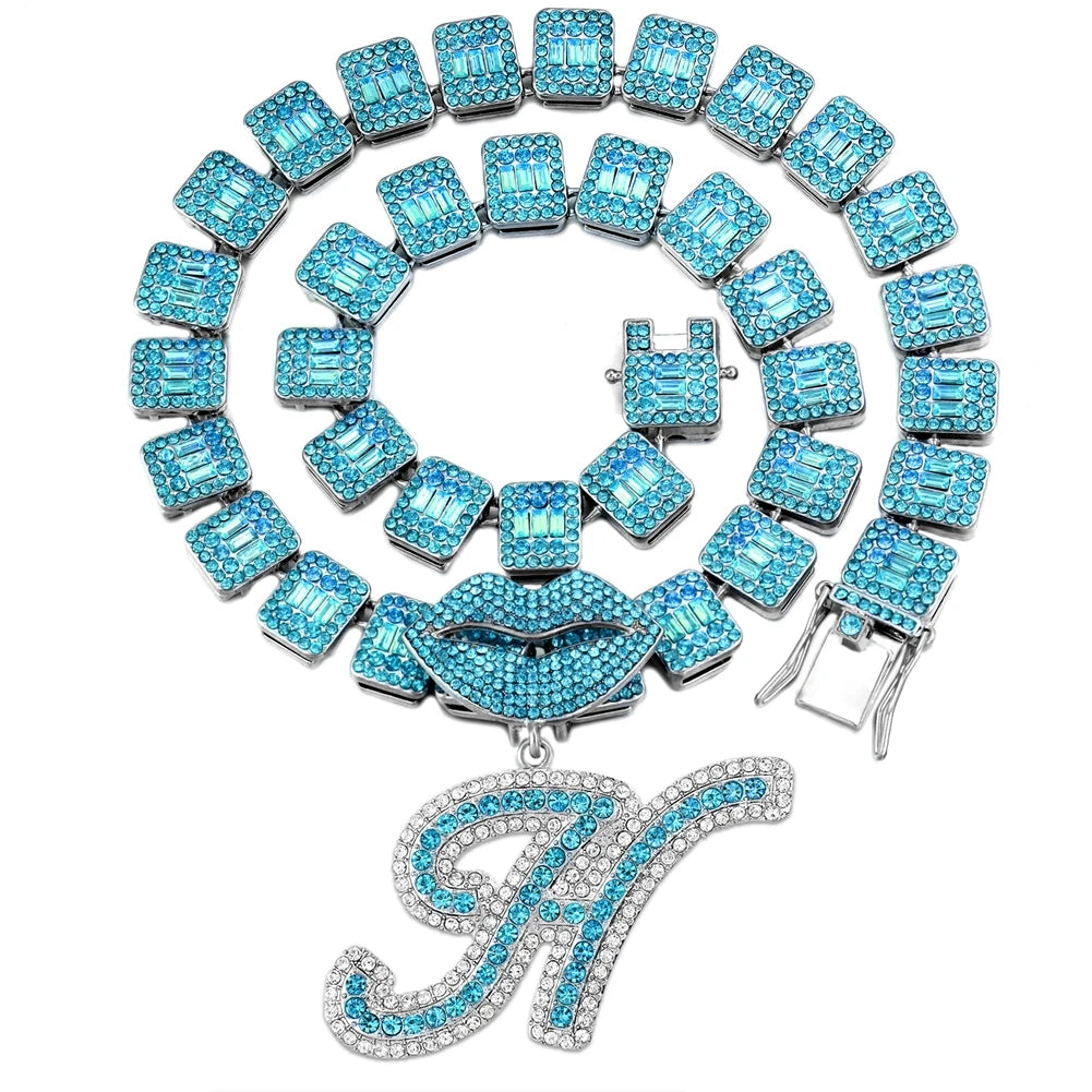Ice Blue Cursive Initial Crystal Letter Necklace