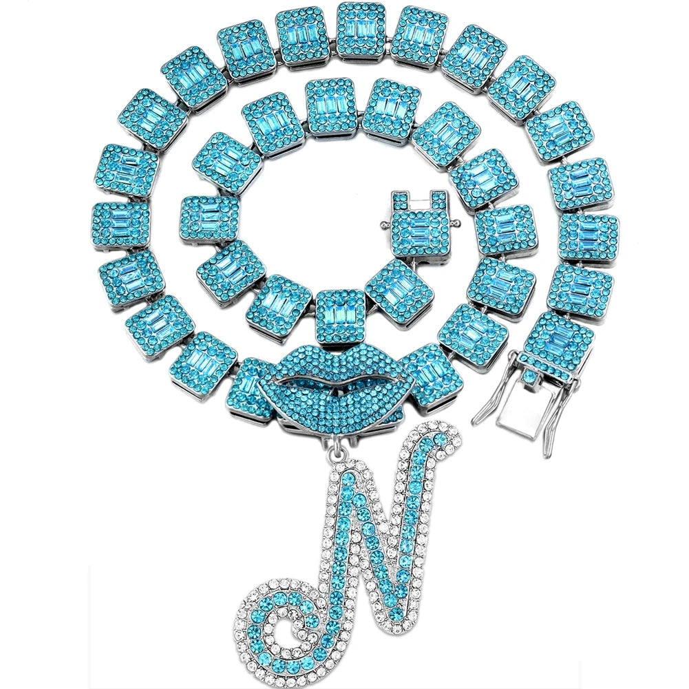 Ice Blue Cursive Initial Crystal Letter Necklace