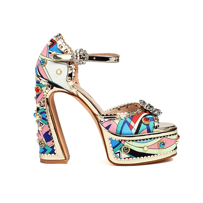 70s Flower Power Platform High Heels