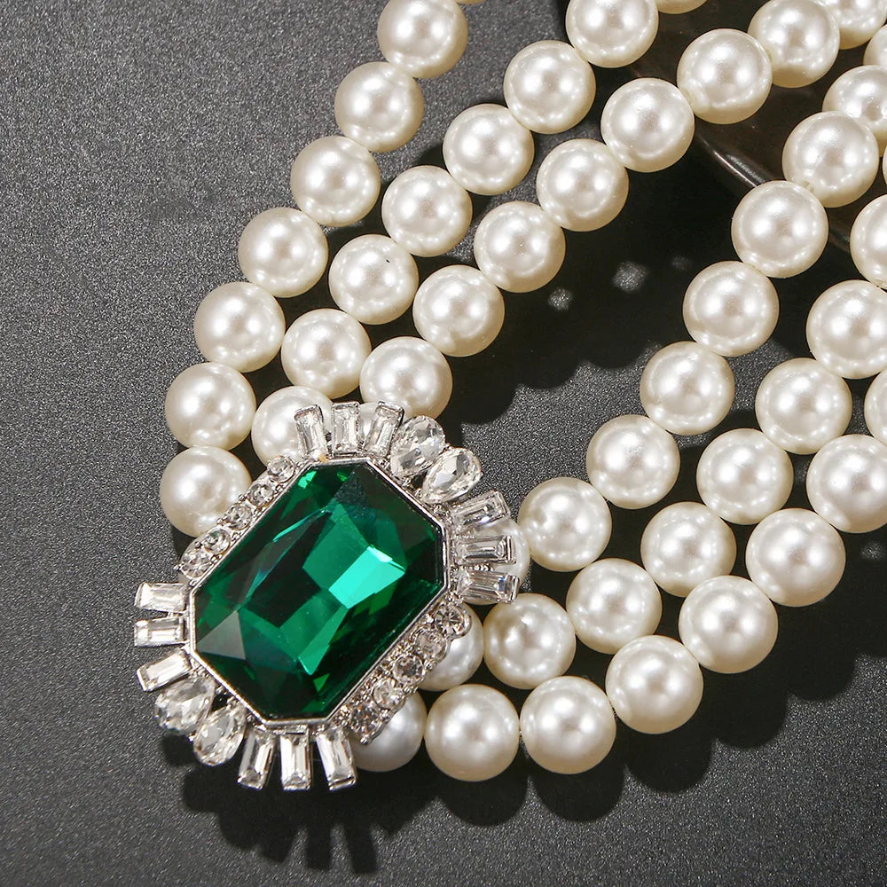 Green Crystal Choker Pearl Necklace