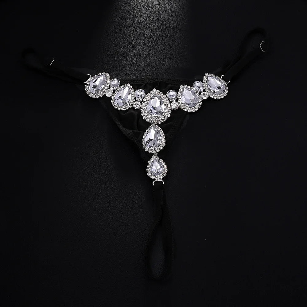 Teardrop Crystal Chain Thong