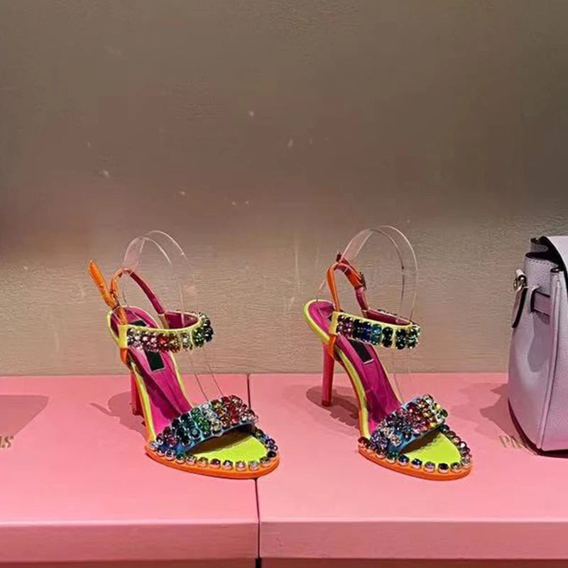 Rainbow Crystal Rivets High Heels