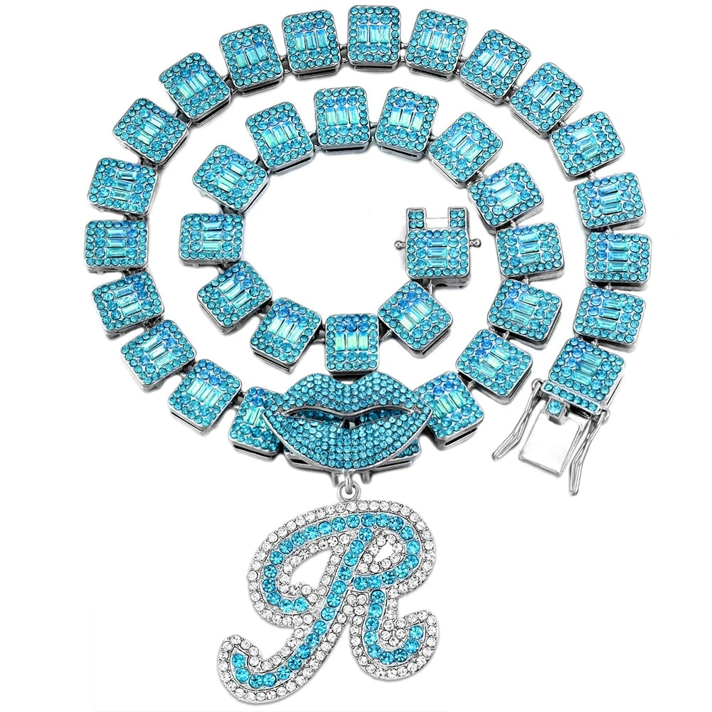 Ice Blue Cursive Initial Crystal Letter Necklace